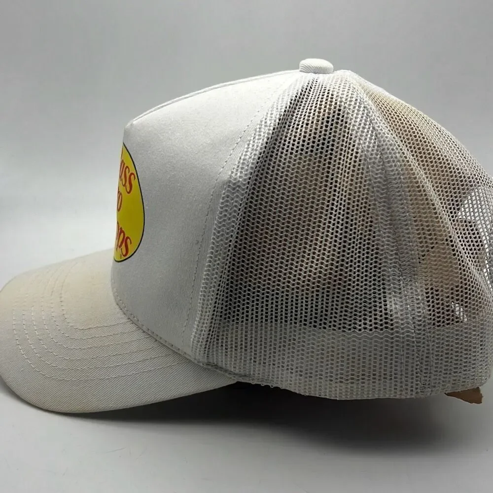 Bass‎ pro shops gone fishing white adjustable baseball hat / cap - preowned